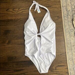 Fashion Nova White Halter One-Piece Swimsuit
